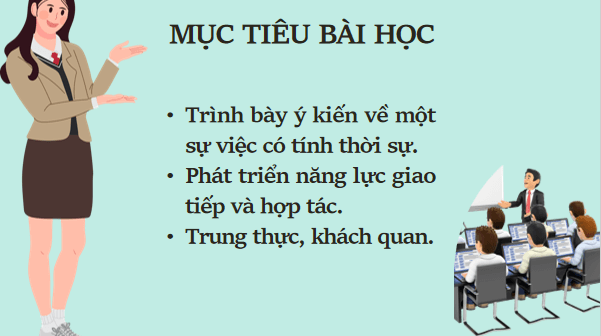 Giáo án điện tử bài Trình bày ý kiến về một sự việc có tính thời sự trang 115, 116 Tập 2 | PPT Văn 9 Chân trời sáng tạo