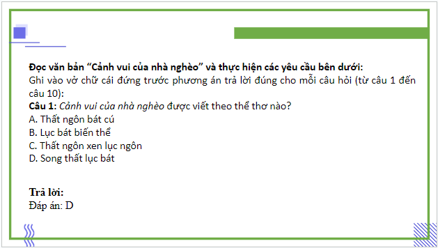 Giáo án điện tử bài Cảnh vui của nhà nghèo | PPT Văn 9 Cánh diều