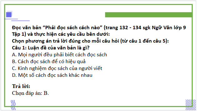 Giáo án điện tử bài Phải đọc sách cách nào? | PPT Văn 9 Cánh diều