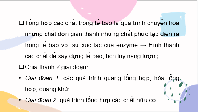 Giáo án điện tử Sinh 10 Cánh diều Bài 11: Tổng hợp và phân giải các chất trong tế bào | PPT Sinh học 10