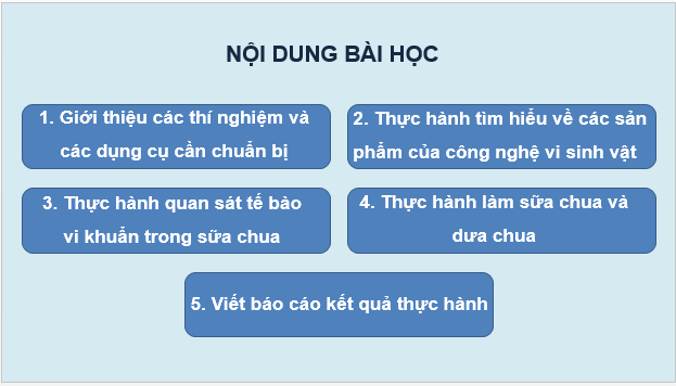 Giáo án điện tử Sinh 10 Kết nối tri thức Bài 23: Thực hành một số phương pháp nghiên cứu vi sinh vật thông dụng, tìm hiểu về các sản phẩm công nghệ vi sinh vật và làm một số sản phẩm lên men từ vi sinh vật | PPT Sinh học 10