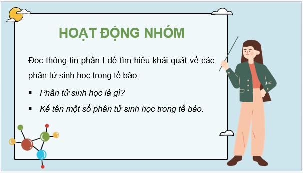 Giáo án điện tử Sinh 10 Chân trời sáng tạo Bài 6: Các phân tử sinh học trong tế bào | PPT Sinh học 10