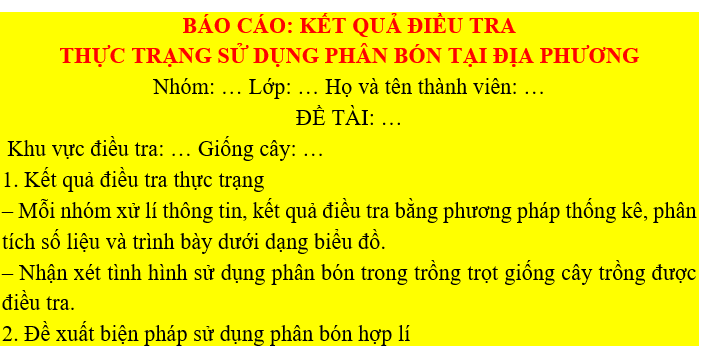 Giáo án Chuyên đề Sinh học 11 Chân trời sáng tạo Bài 5: Dự án: Điều tra sử dụng phân bón ở địa phương hoặc thực hành: Trồng cây với các kĩ thuật bón phân phù hợp