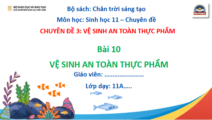 Giáo án điện tử Chuyên đề Sinh 11 Chân trời sáng tạo Bài 10: Vệ sinh an toàn thực phẩm | PPT Chuyên đề Sinh học 11