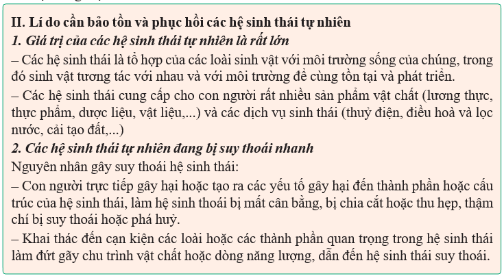 Giáo án Sinh học 12 Kết nối tri thức Bài 33: Sinh thái học phục hồi và bảo tồn đa dạng sinh vật (ảnh 2)