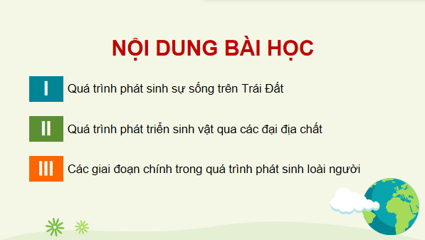 Giáo án điện tử Sinh 12 Cánh diều Bài 19: Sự phát sinh, phát triển sự sống trên Trái Đất và hình thành loài người | PPT Sinh học 12