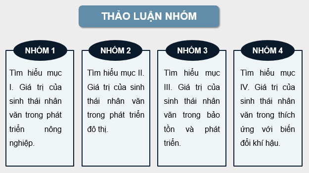 Giáo án điện tử Chuyên đề Sinh 12 Kết nối tri thức Bài 9: Giá trị của sinh thái nhân văn trong một số lĩnh vực | PPT Chuyên đề Sinh học 12