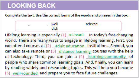 Giáo án điện tử Tiếng Anh 12 Global Success Unit 10 Looking Back | PPT Tiếng Anh 12
