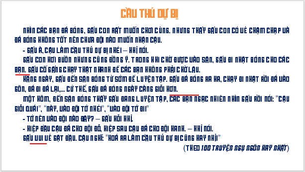 Giáo án điện tử Cầu thủ dự bị lớp 2 | PPT Tiếng Việt lớp 2 Kết nối tri thức
