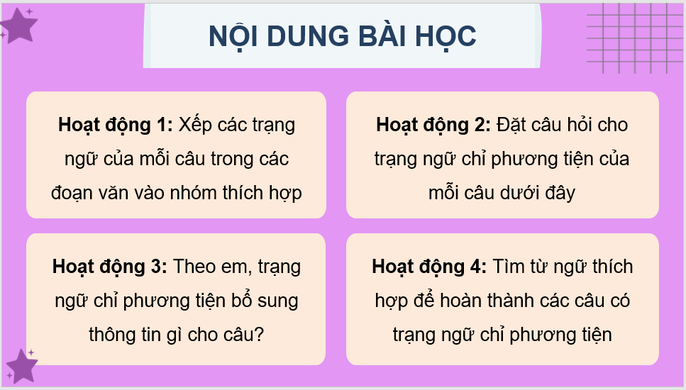 Giáo án điện tử (Luyện từ và câu lớp 4) Trạng ngữ chỉ phương tiện lớp 4 | PPT Tiếng Việt lớp 4 Kết nối tri thức