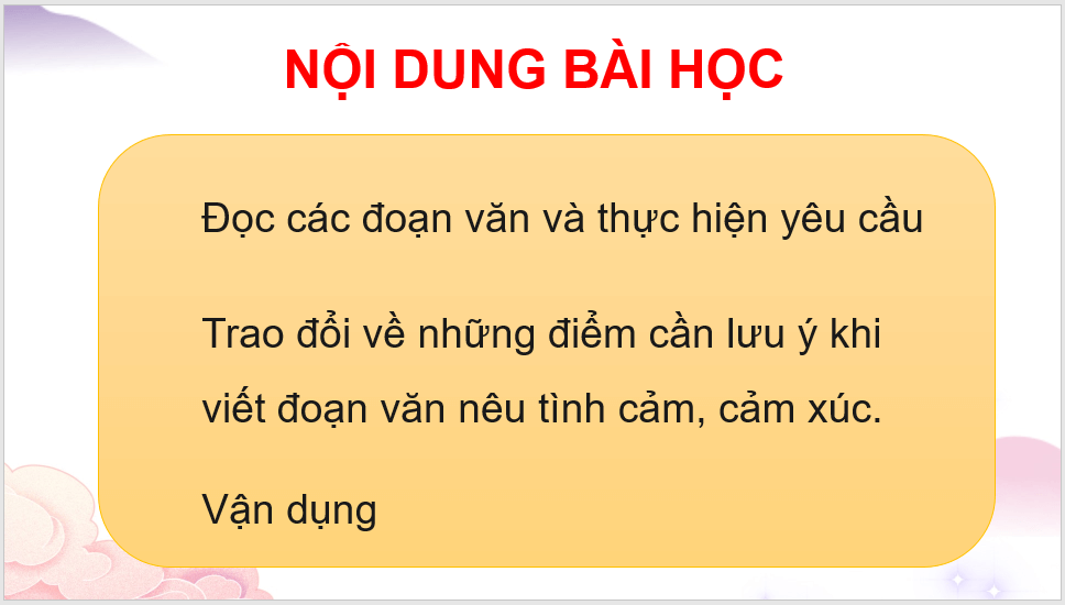 Giáo án điện tử Tìm hiểu cách viết đoạn văn nêu tình cảm, cảm xúc lớp 4 | PPT Tiếng Việt lớp 4 Kết nối tri thức