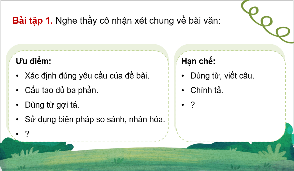 Giáo án điện tử Trả bài văn miêu tả cây cối (trang 46) lớp 4 | PPT Tiếng Việt lớp 4 Chân trời sáng tạo