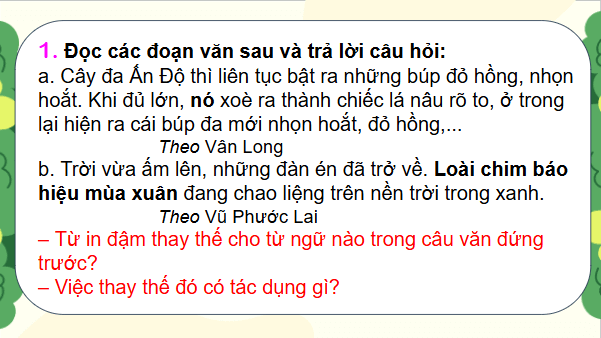Giáo án điện tử Luyện từ và câu: Liên kết các câu trong đoạn văn bằng cách thay thế từ ngữ lớp 5 | PPT Tiếng Việt lớp 5 Chân trời sáng tạo