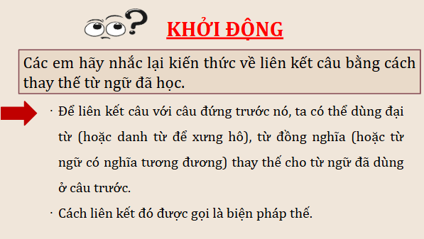 Giáo án điện tử Luyện từ và câu: Luyện tập liên kết câu bằng cách thay thế từ ngữ lớp 5 | PPT Tiếng Việt lớp 5 Cánh diều
