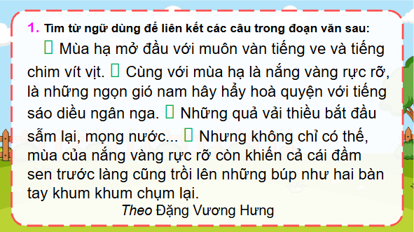 Giáo án điện tử Luyện từ và câu: Luyện tập về liên kết câu trong đoạn văn lớp 5 | PPT Tiếng Việt lớp 5 Chân trời sáng tạo