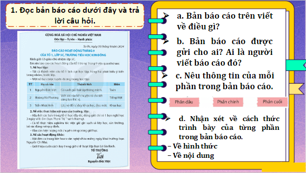 Giáo án điện tử Tìm hiểu cách viết báo cáo công việc lớp 5 | PPT Tiếng Việt lớp 5 Kết nối tri thức