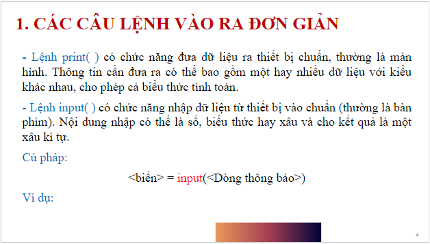 Giáo án điện tử Tin 10 Kết nối tri thức Bài 18: Các lệnh vào ra đơn giản | PPT Tin học 10