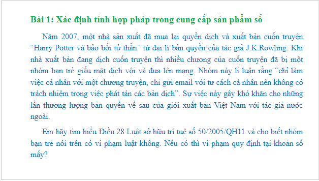 Giáo án điện tử Tin 10 Cánh diều Bài 2: Thực hành vận dụng một số điều luật về chia sẻ thông tin trong môi trường số | PPT Tin học 10