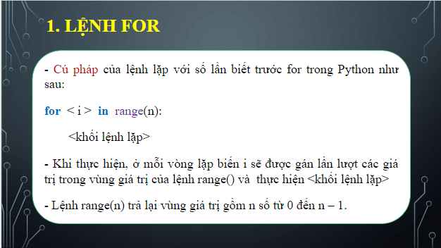 Giáo án điện tử Tin 10 Kết nối tri thức Bài 20: Câu lệnh lặp For | PPT Tin học 10