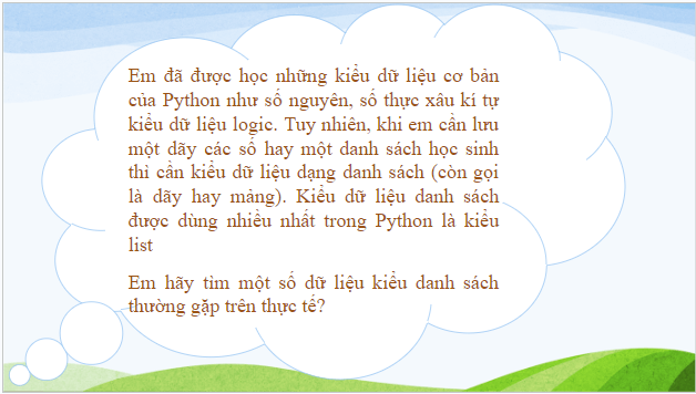 Giáo án điện tử Tin 10 Kết nối tri thức Bài 22: Kiểu dữ liệu danh sách | PPT Tin học 10