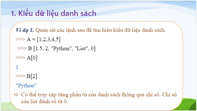 Giáo án điện tử Tin 10 Kết nối tri thức Bài 22: Kiểu dữ liệu danh sách | PPT Tin học 10