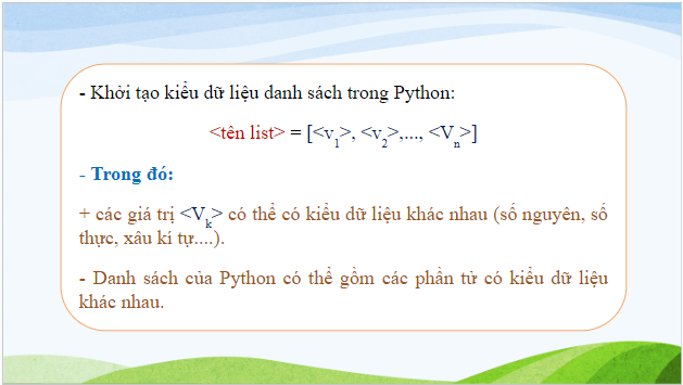 Giáo án điện tử Tin 10 Kết nối tri thức Bài 22: Kiểu dữ liệu danh sách | PPT Tin học 10