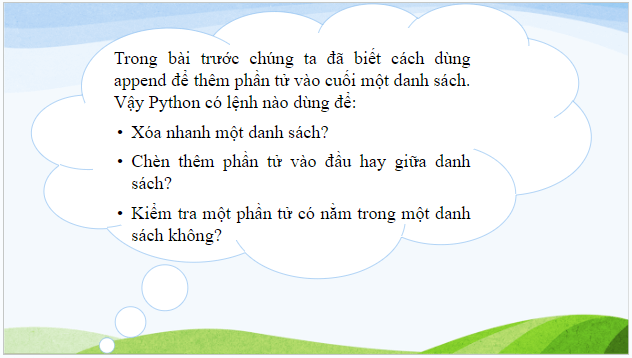 Giáo án điện tử Tin 10 Kết nối tri thức Bài 23: Một số lệnh làm việc với dữ liệu danh sách | PPT Tin học 10