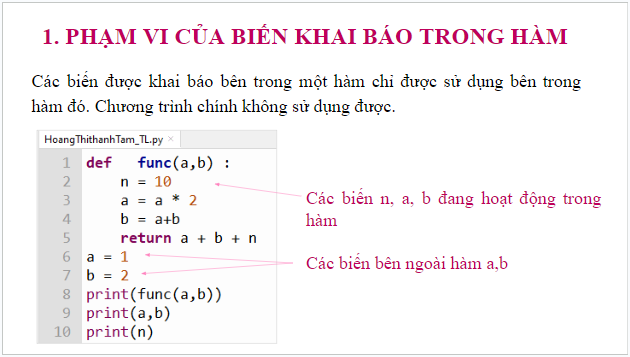 Giáo án điện tử Tin 10 Kết nối tri thức Bài 28: Phạm vi của biến | PPT Tin học 10