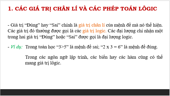 Giáo án điện tử Tin 10 Kết nối tri thức Bài 5: Dữ liệu lôgic | PPT Tin học 10