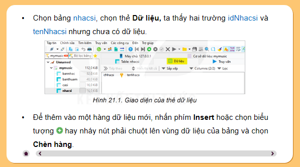 Giáo án điện tử Tin 11 Kết nối tri thức Bài 21: Thực hành cập nhật và truy xuất dữ liệu các bảng | PPT Tin học 11