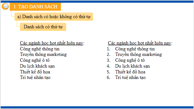 Giáo án điện tử Tin 12 Kết nối tri thức Bài 9: Tạo danh sách, bảng | PPT Tin học 12