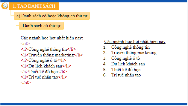 Giáo án điện tử Tin 12 Kết nối tri thức Bài 9: Tạo danh sách, bảng | PPT Tin học 12