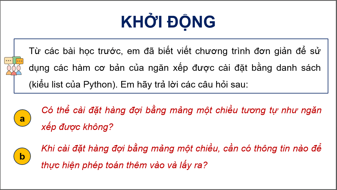 Giáo án điện tử Chuyên đề Tin 12 Kết nối tri thức Bài 4: Kiểu dữ liệu hàng đợi | PPT Chuyên đề học tập Tin học 12
