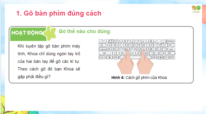 Giáo án điện tử Tin học lớp 4 Kết nối tri thức Bài 2: Gõ bàn phím đúng cách | PPT Tin học 4