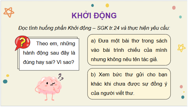 Giáo án điện tử Tin học lớp 5 Cánh diều Bài học: Tôn trọng quyền tác giả khi sử dụng nội dung thông tin | PPT Tin học 5