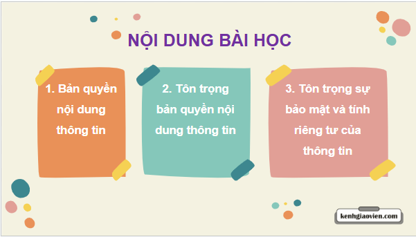 Giáo án điện tử Tin học lớp 5 Cánh diều Bài học: Tôn trọng quyền tác giả khi sử dụng nội dung thông tin | PPT Tin học 5