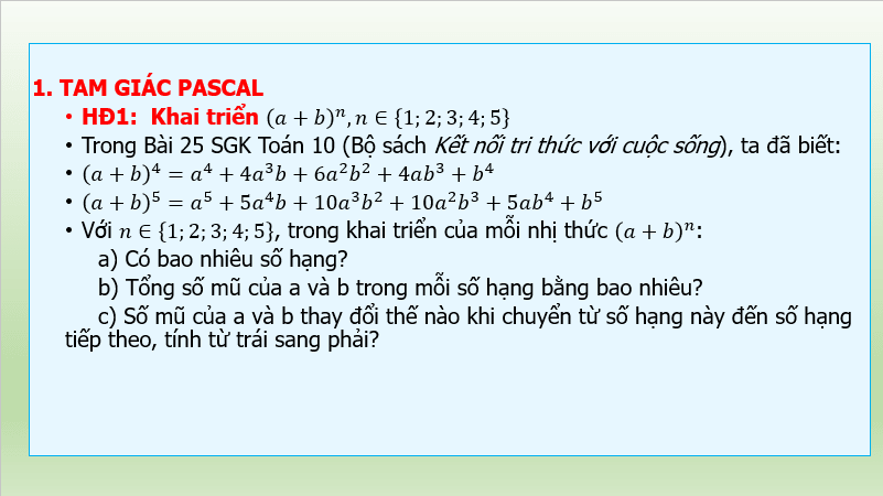 Giáo án điện tử Chuyên đề Toán 10 Kết nối Bài 4: Nhị thức Newton | PPT Chuyên đề học tập Toán 10 Kết nối tri thức