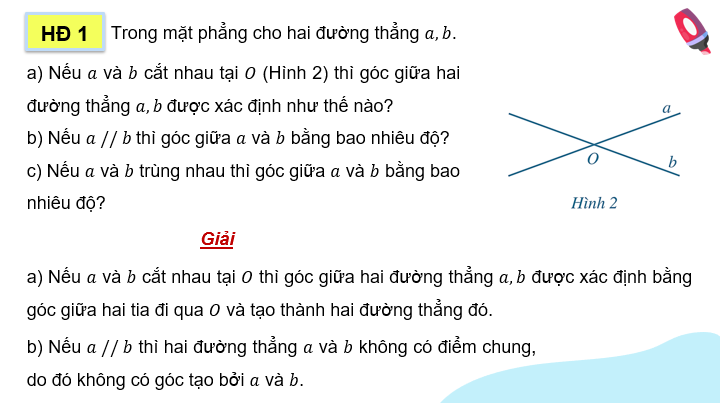 Giáo án điện tử Toán 11 Cánh diều Bài 1: Hai đường thẳng vuông góc | PPT Toán 11