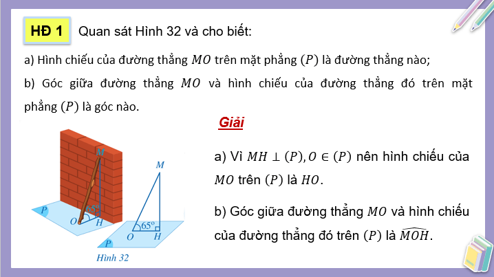 Giáo án điện tử Toán 11 Cánh diều Bài 3: Góc giữa đường thẳng và mặt phẳng. Góc nhị diện | PPT Toán 11