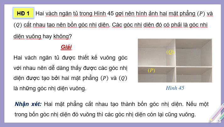 Giáo án điện tử Toán 11 Cánh diều Bài 4: Hai mặt phẳng vuông góc | PPT Toán 11