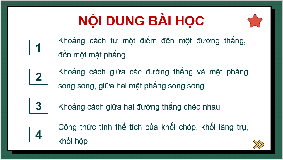 Giáo án điện tử Toán 11 Chân trời Bài 4: Khoảng cách trong không gian | PPT Toán 11 Chân trời sáng tạo