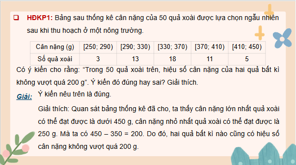 Giáo án điện tử Toán 12 Chân trời Bài 1: Khoảng biến thiên và khoảng tứ phân vị của mẫu số liệu ghép nhóm | PPT Toán 12 Chân trời sáng tạo