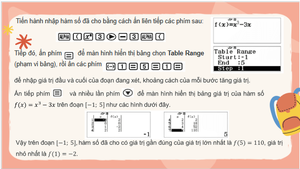 Giáo án điện tử Toán 12 Chân trời Bài 2: Tìm giá trị lớn nhất và giá trị nhỏ nhất của hàm số bằng máy tính cầm tay | PPT Toán 12 Chân trời sáng tạo