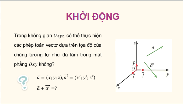 Giáo án điện tử Toán 12 Chân trời Bài 3: Biểu thức toạ độ của các phép toán vectơ | PPT Toán 12 Chân trời sáng tạo