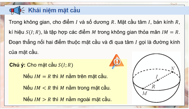 Giáo án điện tử Toán 12 Chân trời Bài 3: Phương trình mặt cầu | PPT Toán 12 Chân trời sáng tạo