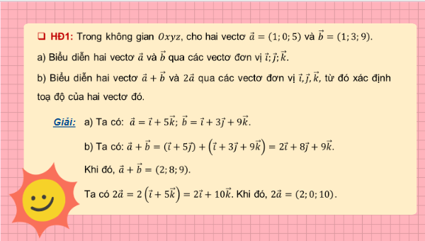 Giáo án điện tử Toán 12 Kết nối Bài 8: Biểu thức toạ độ của các phép toán vectơ | PPT Toán 12 Kết nối tri thức