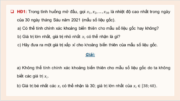 Giáo án điện tử Toán 12 Kết nối Bài 9: Khoảng biến thiên và khoảng tứ phân vị | PPT Toán 12 Kết nối tri thức