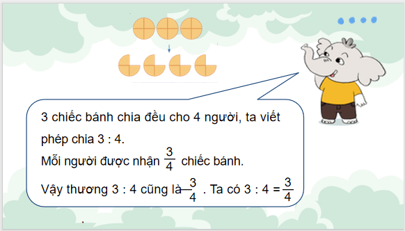 Giáo án điện tử Toán lớp 4 Bài 55: Phân số và phép chia số tự nhiên | PPT Toán lớp 4 Cánh diều