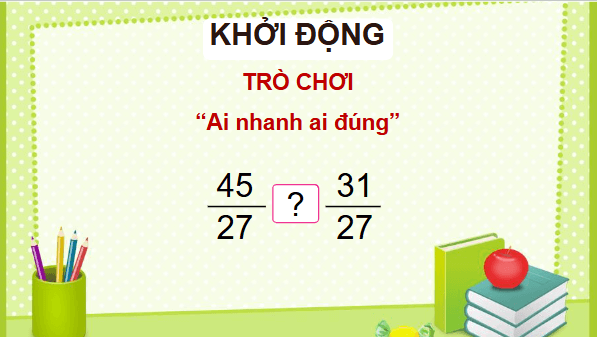 Giáo án điện tử Toán lớp 4 Bài 62: So sánh hai phân số khác mẫu số | PPT Toán lớp 4 Cánh diều