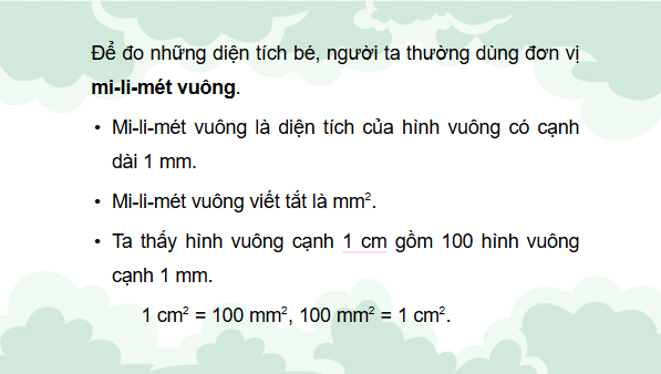 Giáo án điện tử Toán lớp 4 Bài 69: Mi-li-mét vuông | PPT Toán lớp 4 Cánh diều
